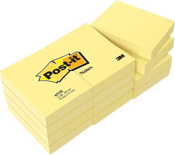Post-it® Haftnotizen Standard 653 gelb 12 Blöcke / 5,1 x 3,8 cm