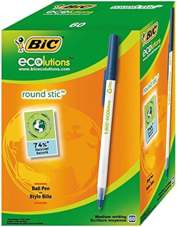 60 Stück BIC Kugelschreiber ECOlutions® Clic Stic™ transparent Schreibfarbe blau