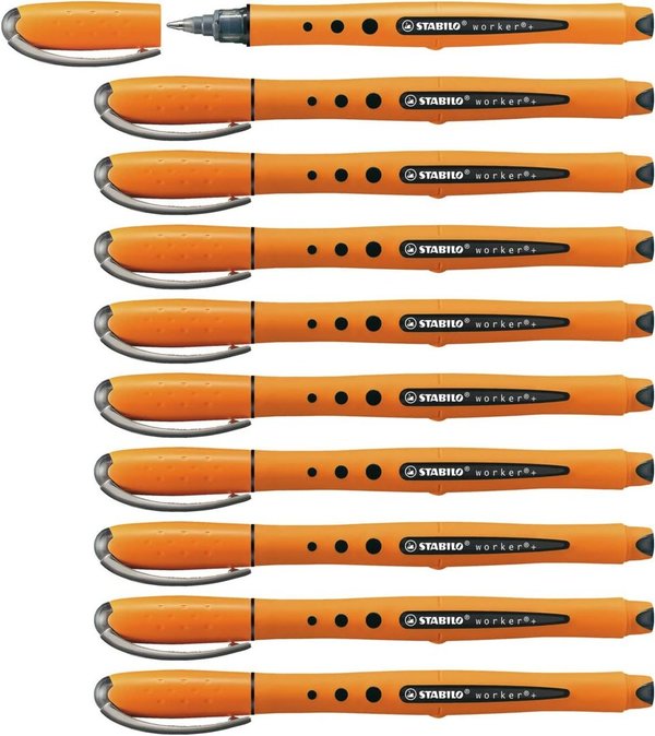 10 Stück STABILO worker®+ Tintenroller orange 0,5 mm, Schreibfarbe: schwarz