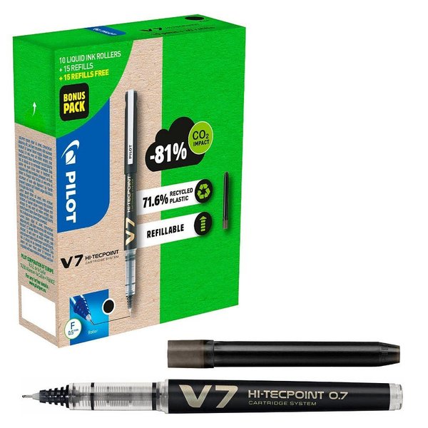PILOT V7 Greenpack Tintenroller-Set 0,4 mm, Schreibfarbe: schwarz