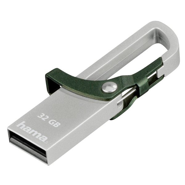 hama USB-Stick Hook-Style grün, silber 32 GB Modell: Karabinerhaken