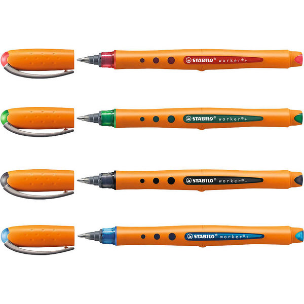 4 STABILO worker®+ Tintenroller orange 0,5 mm, Schreibfarbe: farbsortiert